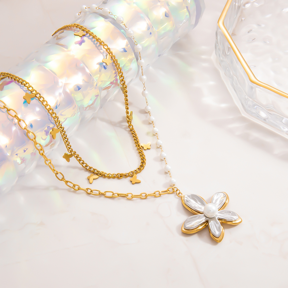 Collier Pendentif Femme Élégant Et Romantique En Acier Inoxydable Étanche, Orné D'Une Fleur (1 Pièce) Image5