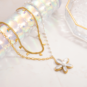 Collier Pendentif Femme Élégant Et Romantique En Acier Inoxydable Étanche, Orné D'Une Fleur (1 Pièce) h5 Image5