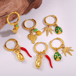 1 Paire De Boucles D'Oreilles Pendantes En Acier Inoxydable Doré, Étanches, En Forme De Fruits h5 Image2