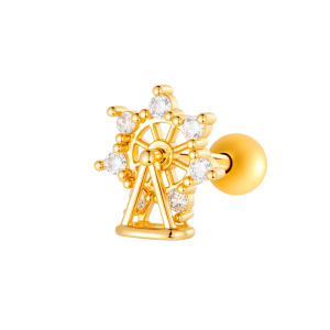 Boucle D'Oreille Piercing En Forme De Nœud Papillon En Cuivre Doré Et Zircon h5 