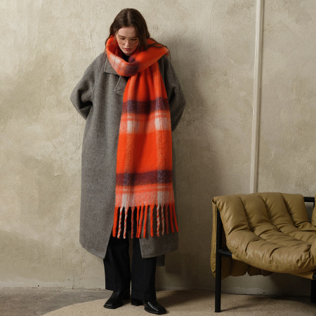 1 écharpe d'hiver simple et douce en polyester à carreaux pour femme 2