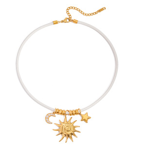 Collier Pendentif Élégant Pour Femme, En Acier Inoxydable Étanche, Motif Soleil, Étoile Et Lune (1 Pièce) h5 