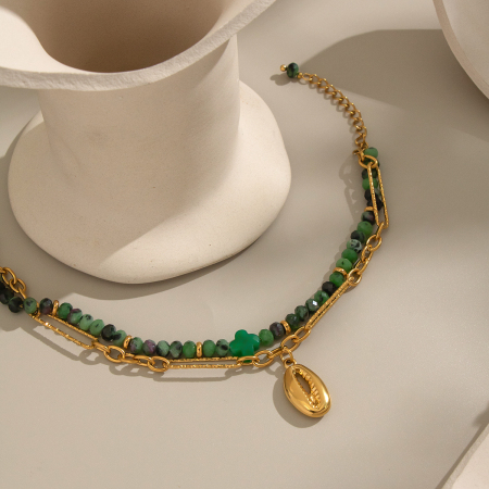 Bracelet en acier inoxydable étanche avec perles de pierre naturelle (1 pièce) 2