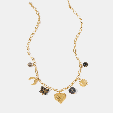 Collier pendentif en acier inoxydable étanche en forme de cœur et de fleur