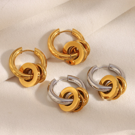 Boucles d'oreilles créoles pour femme, simples, en acier inoxydable, couleurs or et argent, étanches (1 pièce).