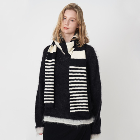 Écharpe d'hiver en fibre synthétique à rayures noires et blanches pour femme, 1 pièce