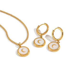 Ensemble Collier Et Pendentif Lune Élégante En Acier Inoxydable Étanche Couleur Or De La Série Classique h5 Image6