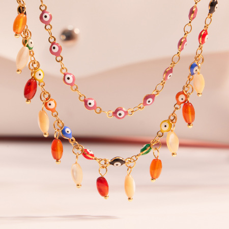 Collier pendentif rétro œil de diable en agate, acier inoxydable, étanche, pour femme (1 pièce) 2