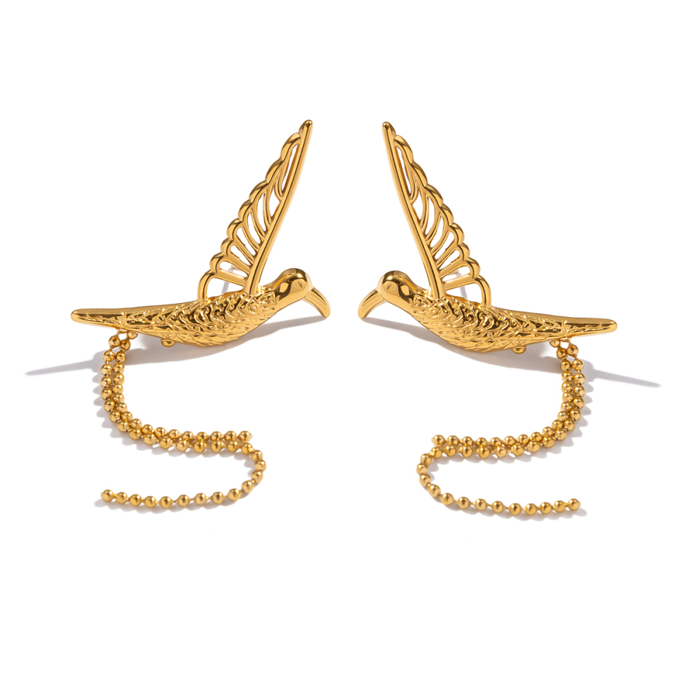 Boucles D'Oreilles À Clous En Acier Inoxydable Doré, Motif Oiseaux (1 Paire) Image6