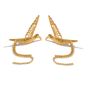 Boucles D'Oreilles À Clous En Acier Inoxydable Doré, Motif Oiseaux (1 Paire) h5 Image6