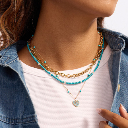 Collier de perles en calaïte classique pour femme, pierres naturelles, couleur or, 1 pièce
