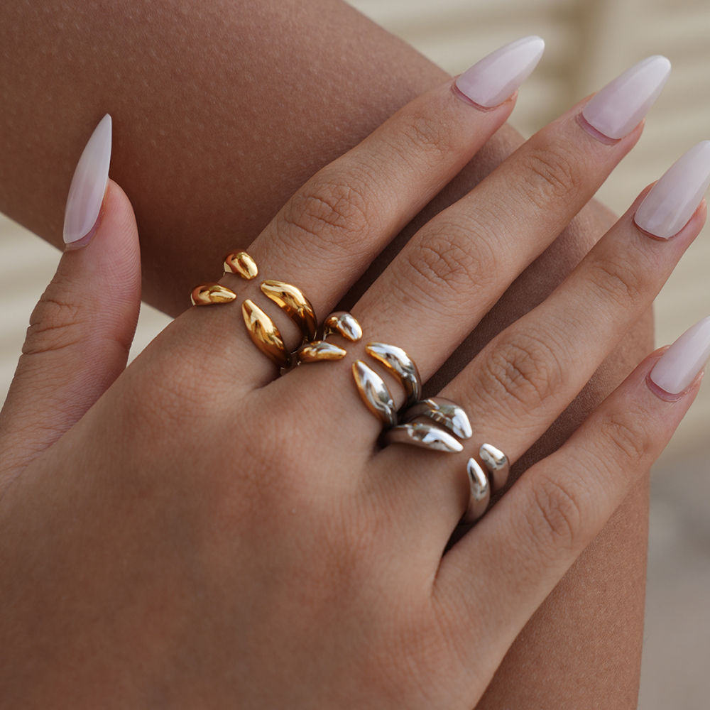 Bague Femme Simple, Forme Irrégulière, Acier Inoxydable, Couleur Or, Étanche Image3
