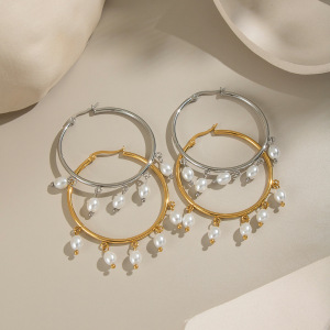 1 Paire De Boucles D'Oreilles Créoles Décontractées À Pompons En Acier Inoxydable Étanche Couleur Or Pour Femme h5 Image2