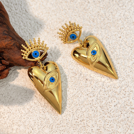 1 paire de boucles d'oreilles pendantes œil de diable en acier inoxydable étanche couleur or 2