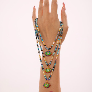 Collier De Perles Pour Femme En Acier Inoxydable Imperméable Avec Pierre Naturelle Et Motif Œil De Diable (1 Pièce) h5 Image5