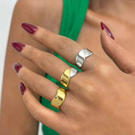 Bague femme simple, décontractée, de forme irrégulière, en acier inoxydable étanche (1 pièce) 2