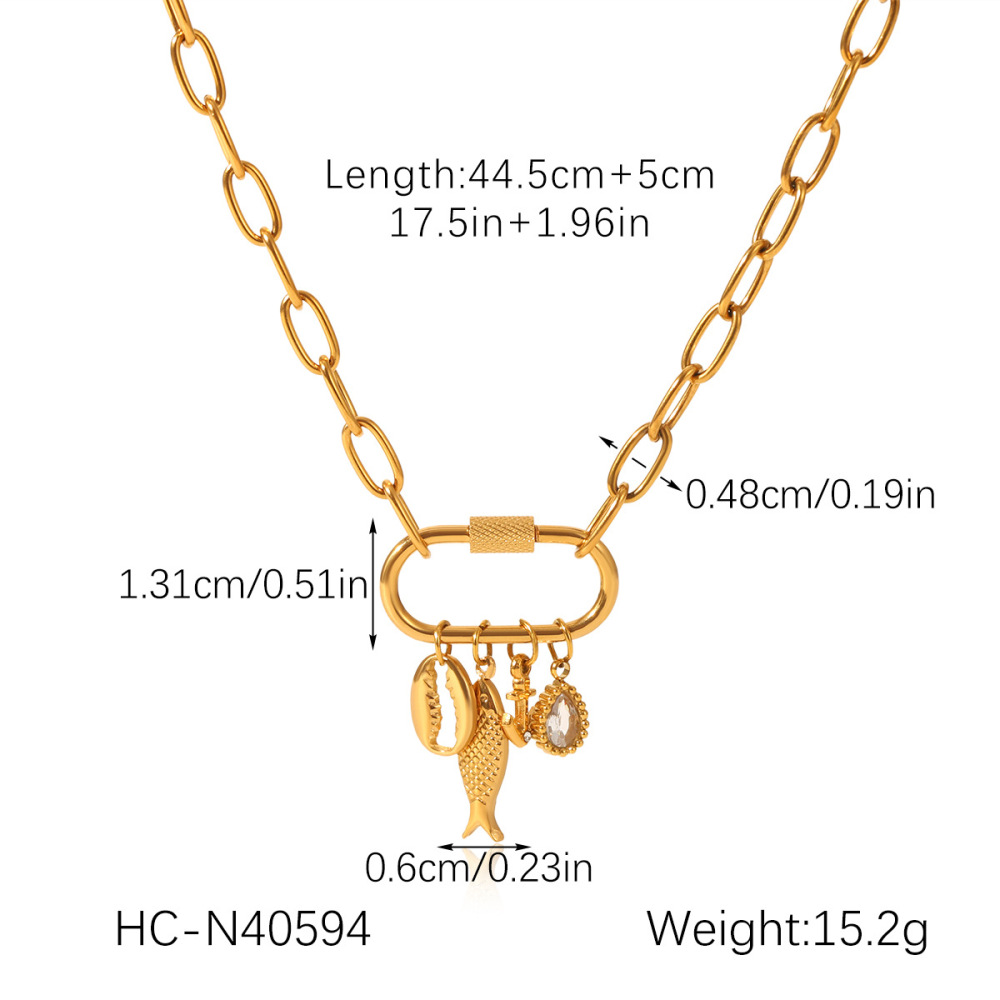 Collier Pendentif Femme Simple En Forme De Goutte De Poisson, En Acier Inoxydable Étanche, Couleur Or (1 Pièce) Image2