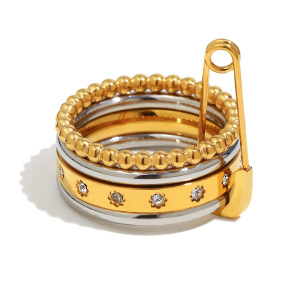Bague Classique En Acier Inoxydable, Couleurs Or Et Argent, Avec Zircon, 1 Pièce h5 