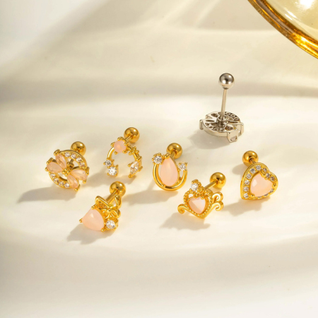 Boucle d'oreille piercing en forme de cœur et de papillon, couleur cuivre et or, 1 pièce
