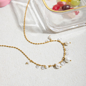 Collier Pendentif Élégant Pour Femme, En Acier Inoxydable Doré, Avec Pompon (1 Pièce) h5 Image5