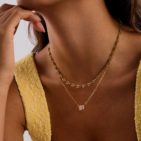 Collier pendentif femme luxueux, rectangulaire, en acier inoxydable, étanche, couleur or, avec zircon, 1 pièce