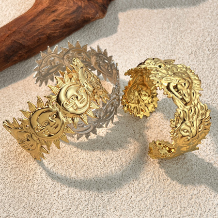 Bracelet manchette Sun en acier inoxydable étanche couleur or (1 pièce) 2