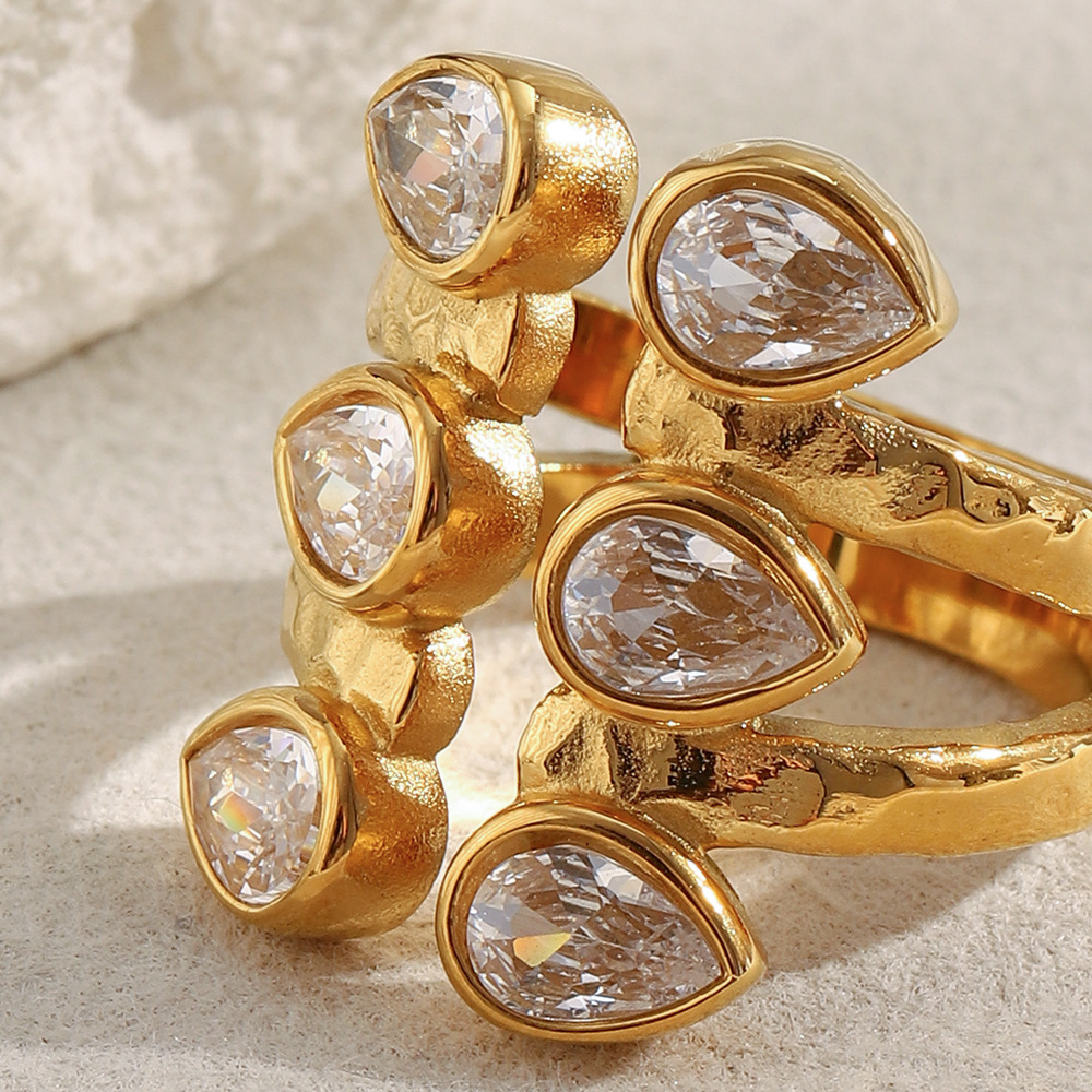 Bague Élégante Pour Femme, En Acier Inoxydable Double Couche, Étanche, Couleur Or, Ornée D'Un Zircon. Image5