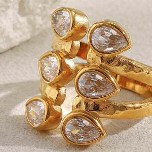 Bague Élégante Pour Femme, En Acier Inoxydable Double Couche, Étanche, Couleur Or, Ornée D'Un Zircon. h5 Image5