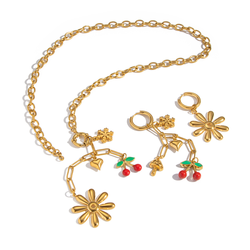 Ensemble Collier Et Collier Romantique En Acier Inoxydable Couleur Or, Orné D'Un Motif De Cerisier. Image6