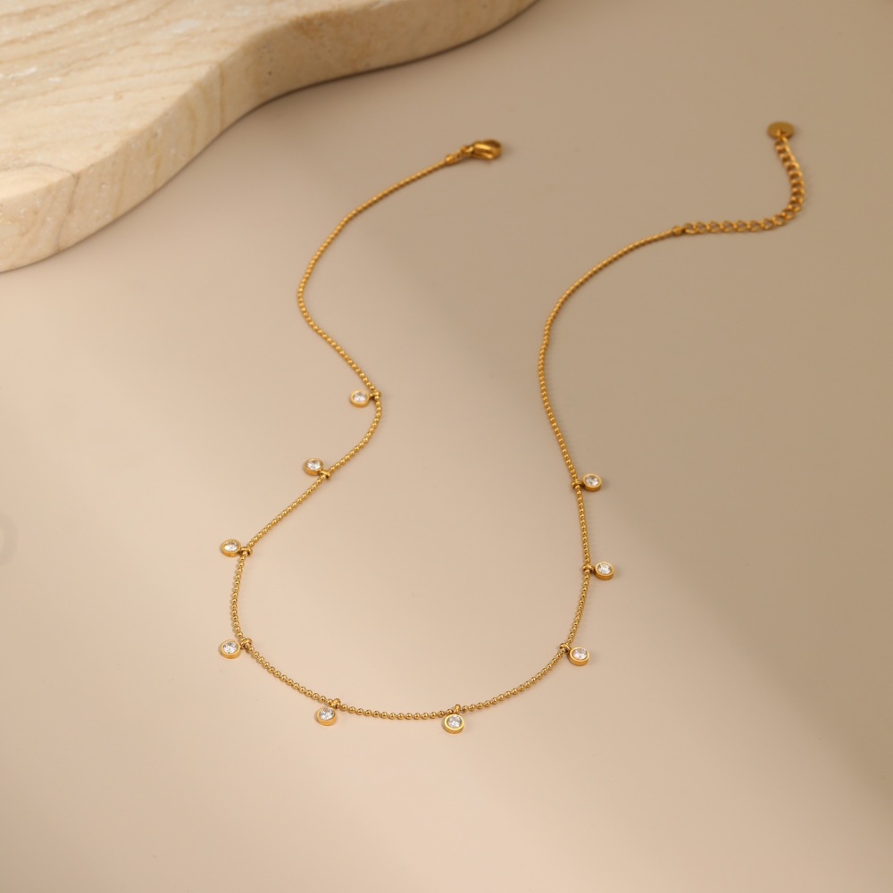 Collier Chaîne Femme Simple Et Élégant En Acier Inoxydable Imperméable, Forme Ronde Ou Rectangulaire (1 Pièce) Image4