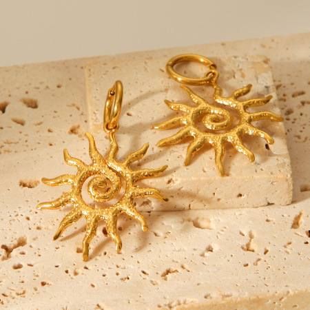 1 paire de boucles d'oreilles pendantes Daily Sun pour femme, en acier inoxydable étanche, couleur or. 2