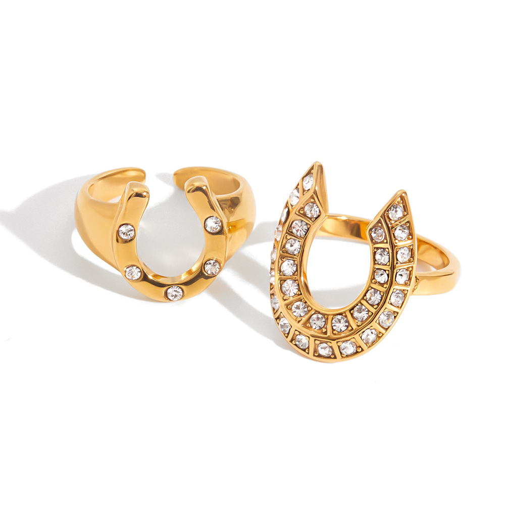 Bague De Luxe En Acier Inoxydable Doré, En Forme De Fer À Cheval, Étanche, À 1 Pièce Image6
