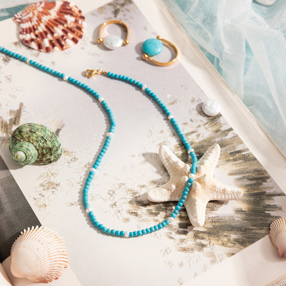 Collier De Perles En Calaïte Classique Pour Femme, Pierres Naturelles, Couleur Or, 1 Pièce Image6