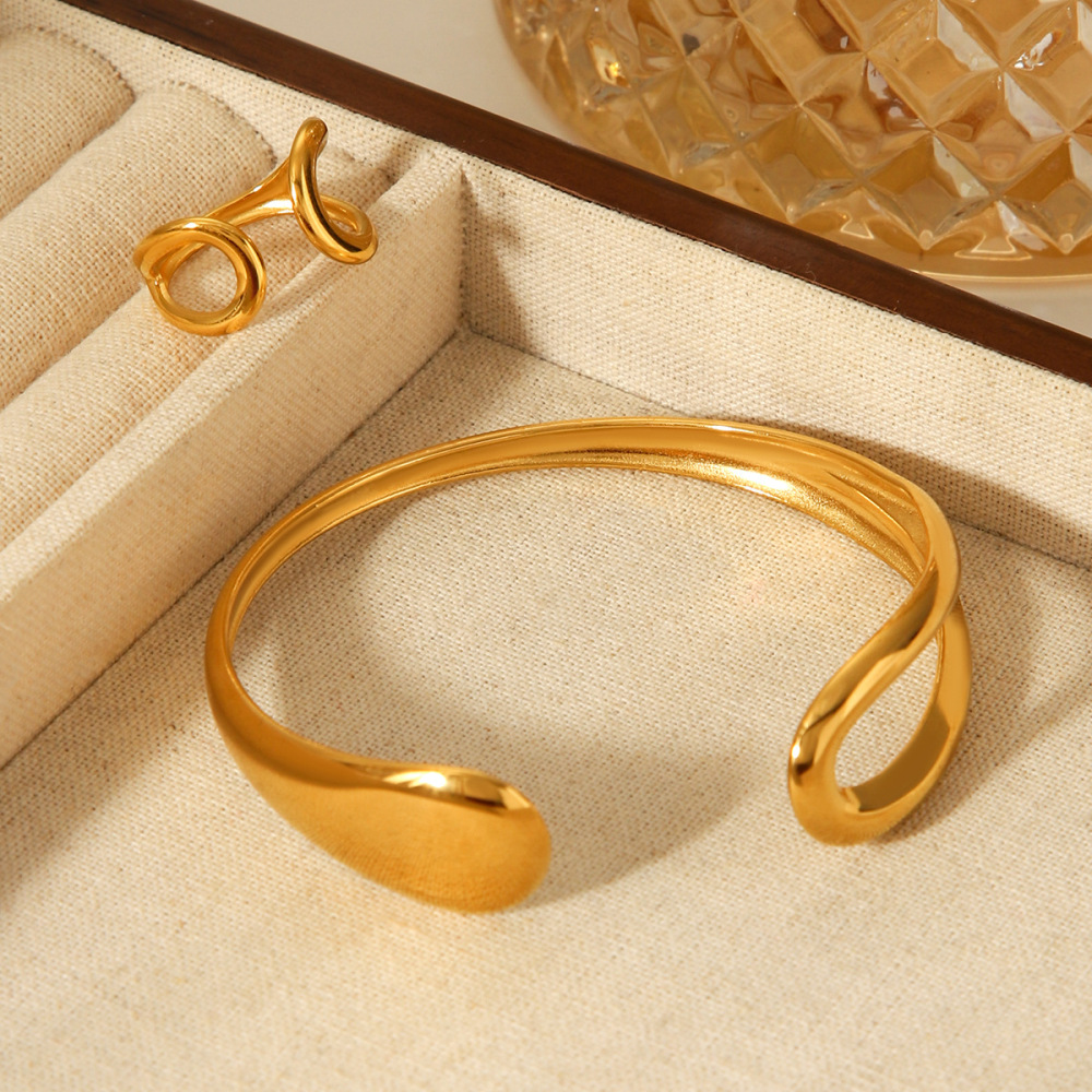 Bracelet Jonc Simple Et Ajouré Pour Femme, Couleur Or, En Acier Inoxydable, Étanche, À Porter Au Quotidien (1 Pièce) Image5