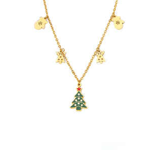 Colliers Pendentifs Pour Femmes En Acier Inoxydable, Imperméable, Couleur Or, Avec Zircon Et Motif Sapin De Noël h5 