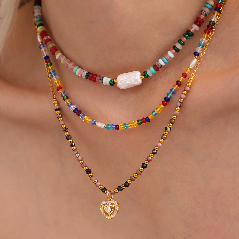 Ensembles De Bijoux Pour Femmes En Acier Inoxydable Doré, Imperméables, En Forme De Cœur Vintage Et Ornés De Pierres Naturelles h5Image2