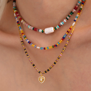 Ensembles De Bijoux Pour Femmes En Acier Inoxydable Doré, Imperméables, En Forme De Cœur Vintage Et Ornés De Pierres Naturelles h5 Image2