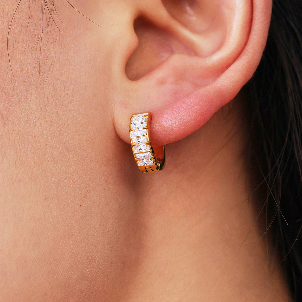 1 Paire De Boucles D'Oreilles Créoles Pour Femme En Acier Inoxydable Brillant, Étanches Et De Couleur Dorée h5Image4