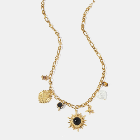Colliers pendentifs Heart&Sun en acier inoxydable étanche couleur or