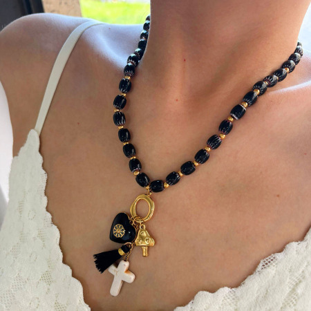 Collier rétro en acier inoxydable imperméable avec perles en forme de cœur (1 pièce) 2