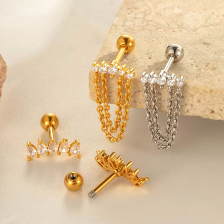Boucle d'oreille piercing fleur cuivre or zircon 1 pièce 2
