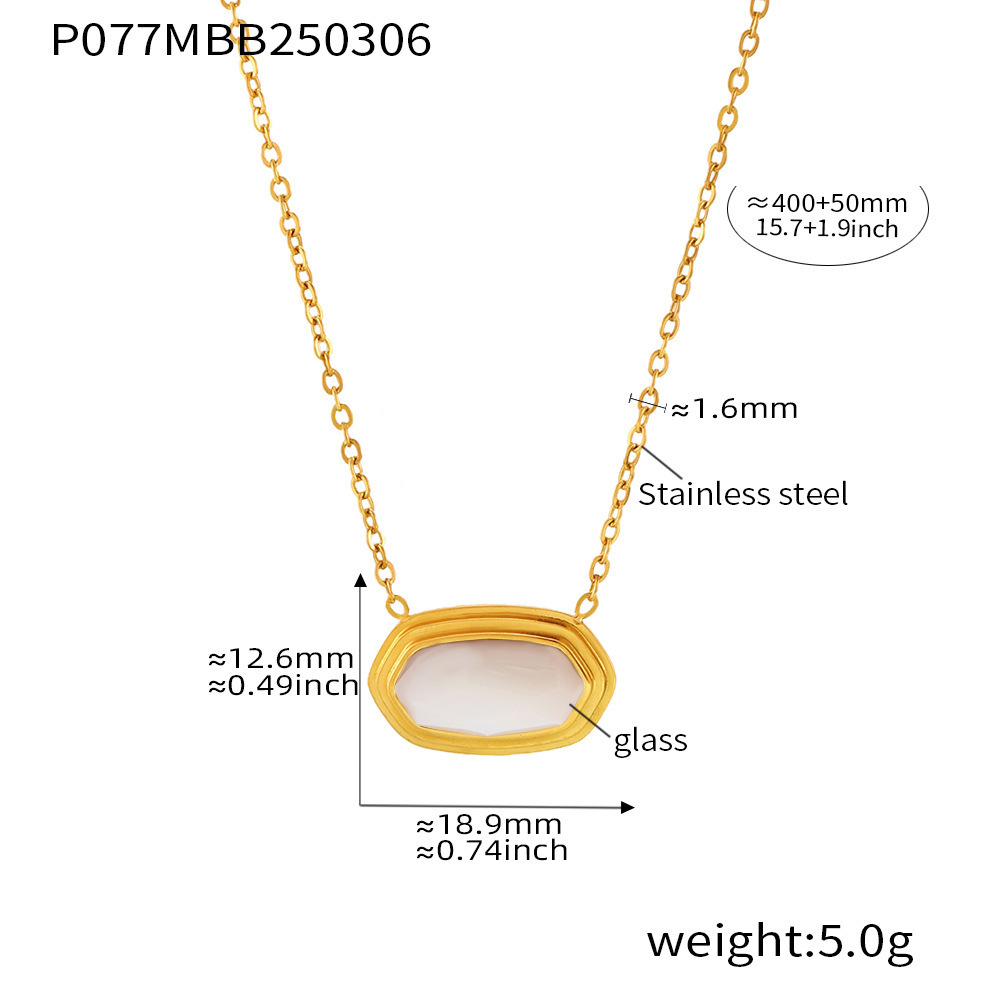 Collier Pendentif Élégant Pour Femme, En Acier Inoxydable Hexagonal, Couleur Or, Étanche, Avec Pierre Naturelle (1 Pièce)