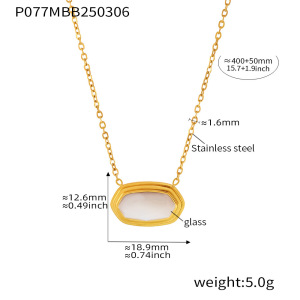 Collier Pendentif Élégant Pour Femme, En Acier Inoxydable Hexagonal, Couleur Or, Étanche, Avec Pierre Naturelle (1 Pièce) h5