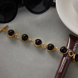 Bracelet Pour Femme En Perles De Verre Noires, Acier Inoxydable, Couleur Or, Étanche. h5 Image5