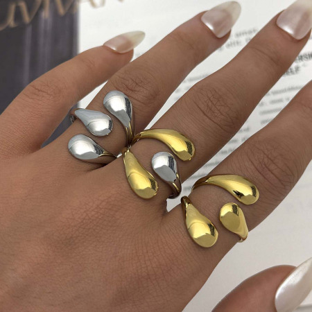 Bague tendance simple et élégante au quotidien, en acier inoxydable doré, de forme irrégulière et imperméable. 2