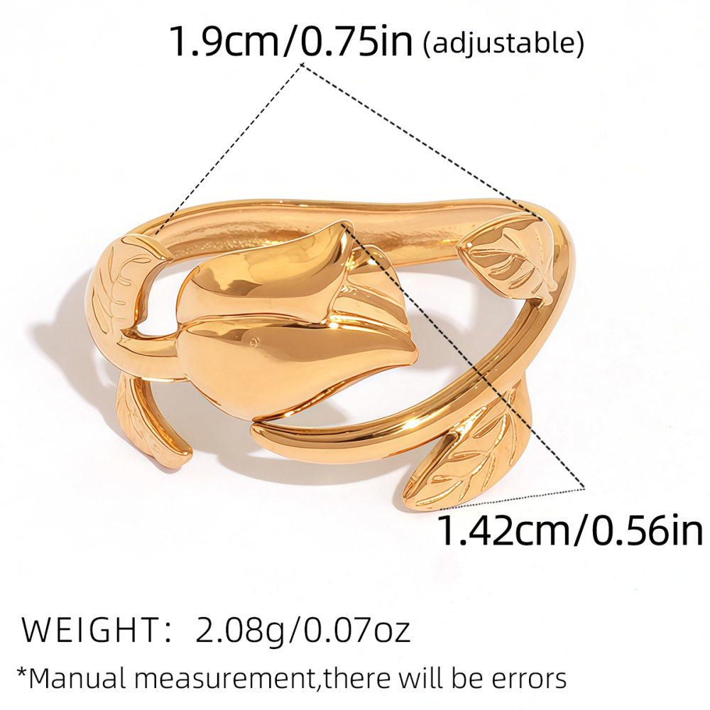Bague Femme Rétro En Acier Inoxydable Doré, Ornée D'Une Rose Et Imperméable (1 Pièce). Image2