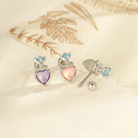 Boucle d'oreille piercing en forme de cœur en cuivre et zircon 2