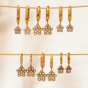Boucles D'Oreilles Pendantes Pour Femme, En Acier Inoxydable Doré, Ornées De Zircon, Motif Patte De Chien Romantique (1 Paire). h5 Image3