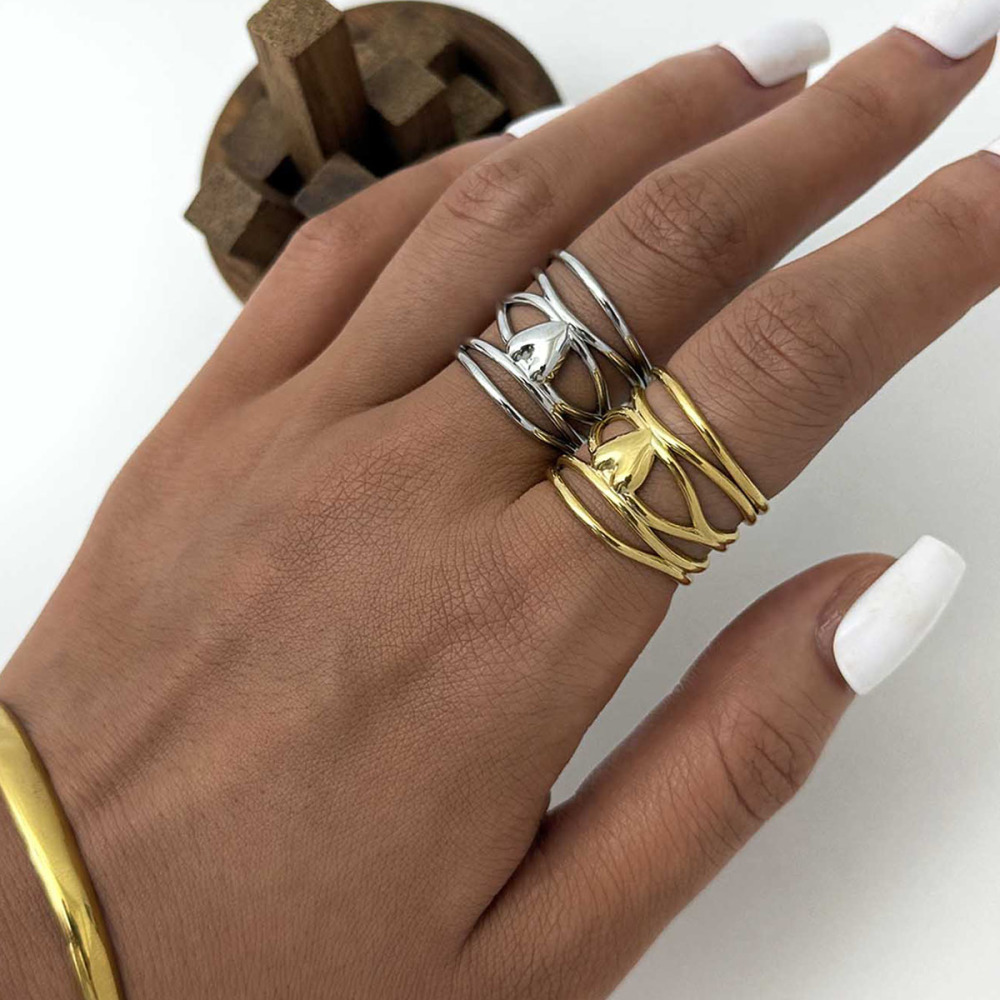 Bague Femme Simple, Rétro, En Forme De Cœur Irrégulière, En Acier Inoxydable Étanche (1 Pièce) h5Image8