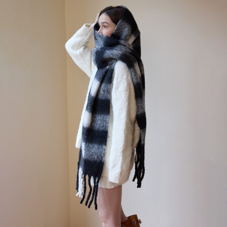 Écharpe d'hiver classique à carreaux en polyester pour femme, 1 pièce 2